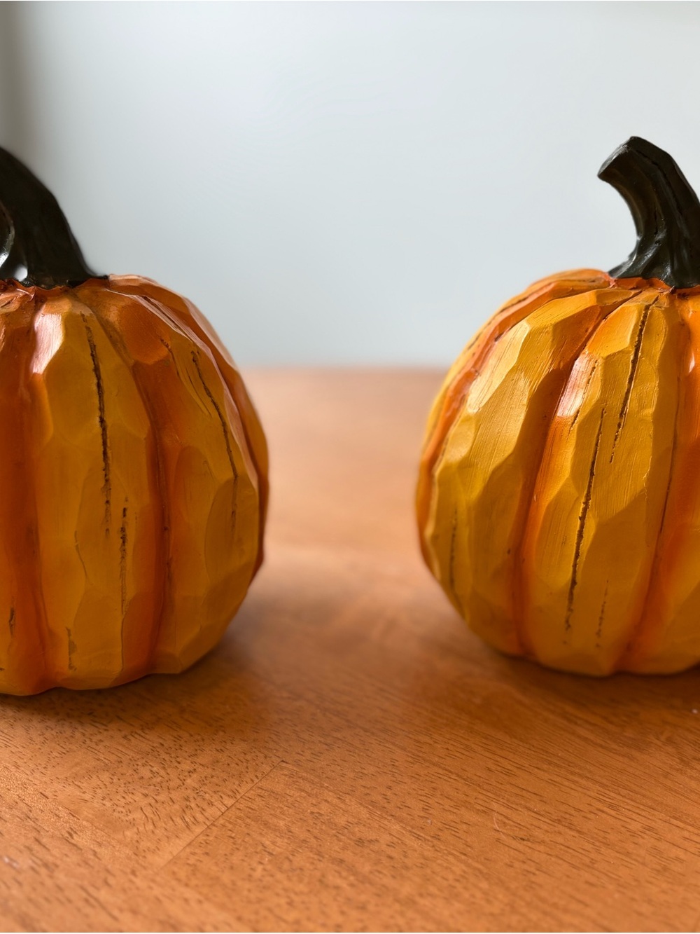 Set of 2 Hand-Painted Decorative Pumpkins - Orange